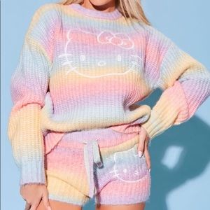 ULTRA RARE NWT 2 PIECE SET Embroidered Hello Kitty Shorts and Sweatshirt